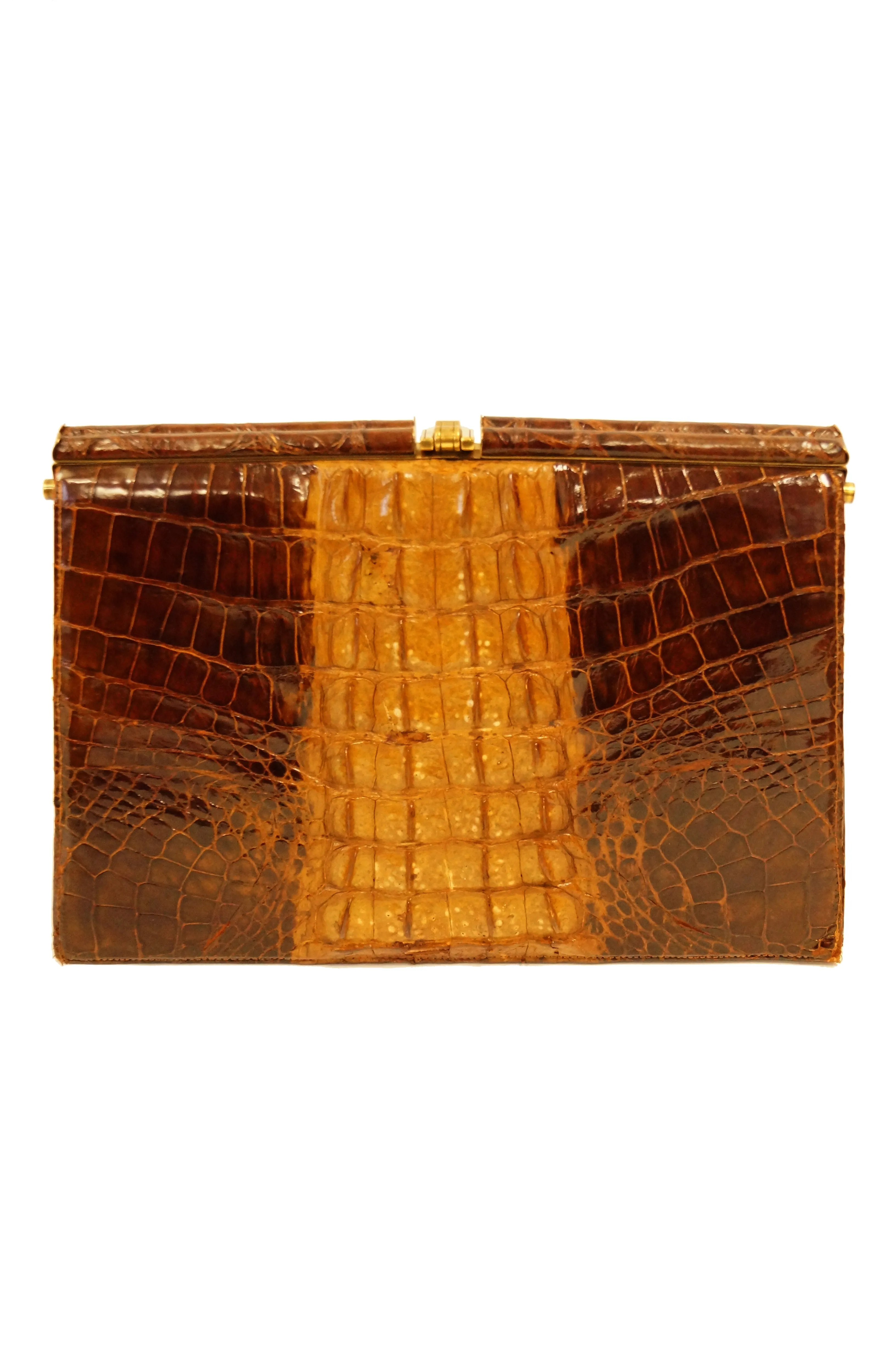 1940s Walnut Alligator Statement Clutch