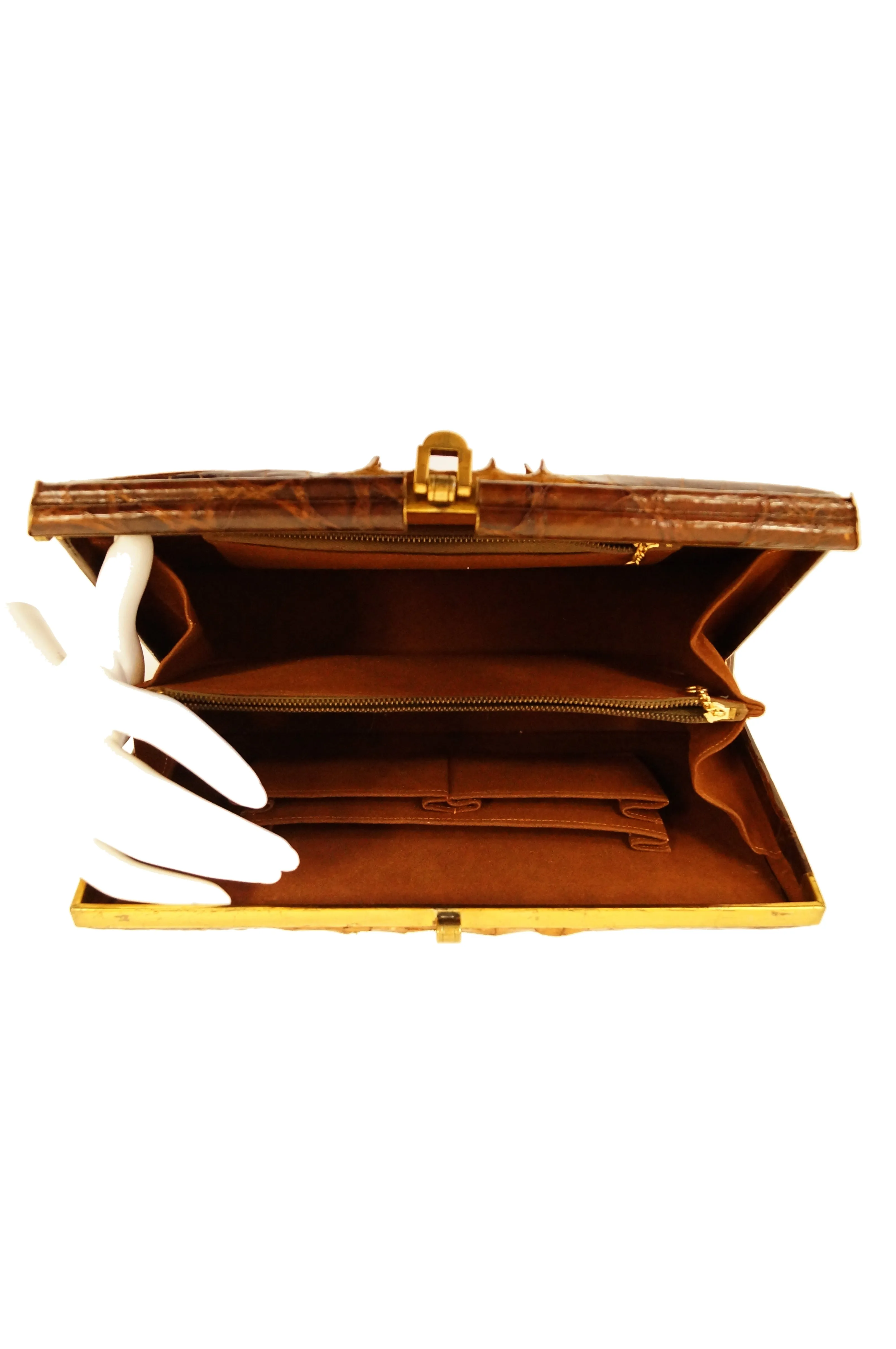 1940s Walnut Alligator Statement Clutch