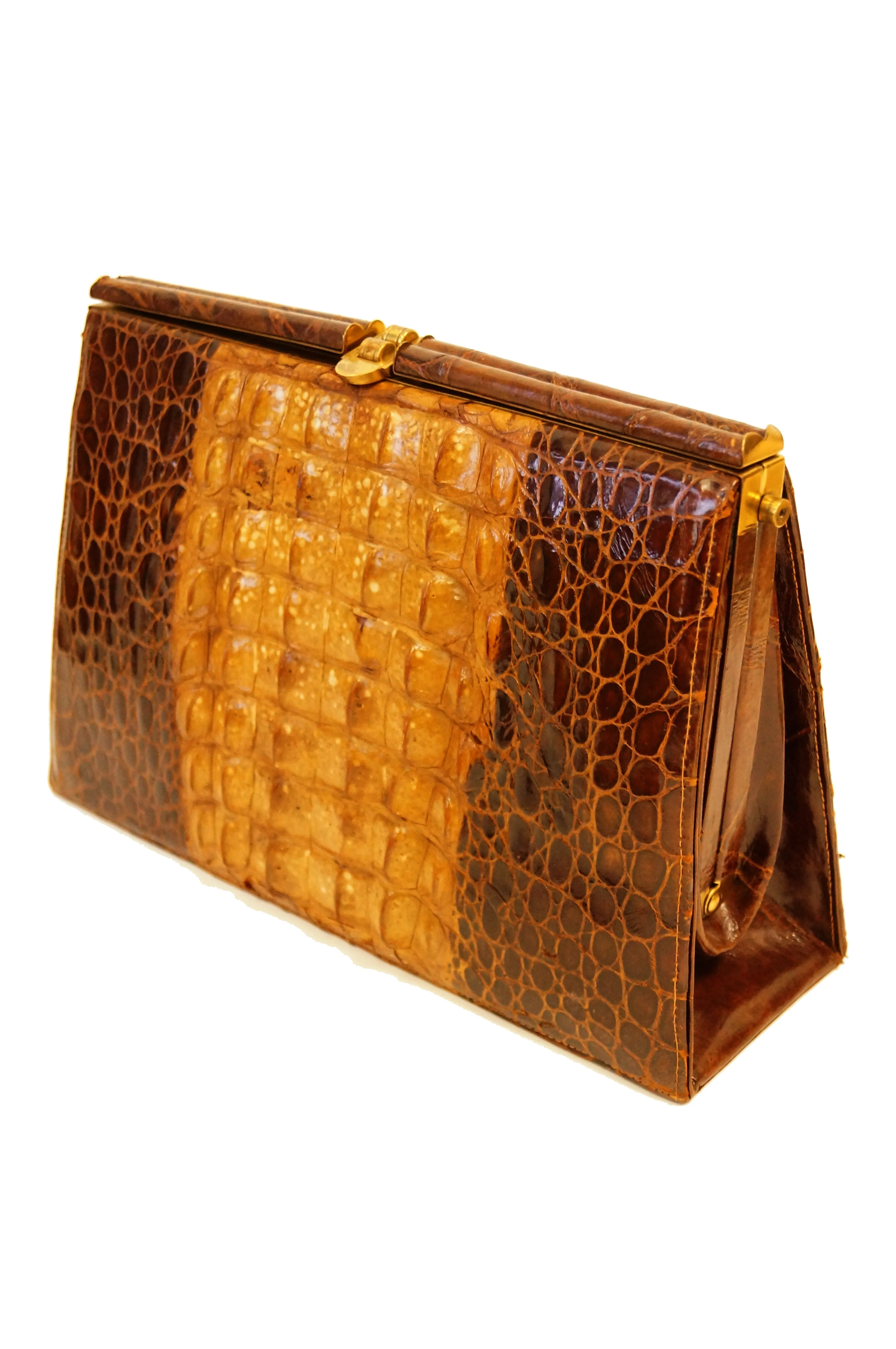 1940s Walnut Alligator Statement Clutch