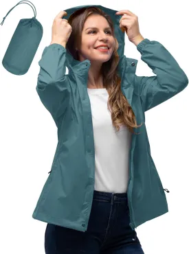33,000ft Women's Rain Jacket Waterproof Lightweight Packable Raincoat with Hood for Golf Hiking Travel Windbreaker