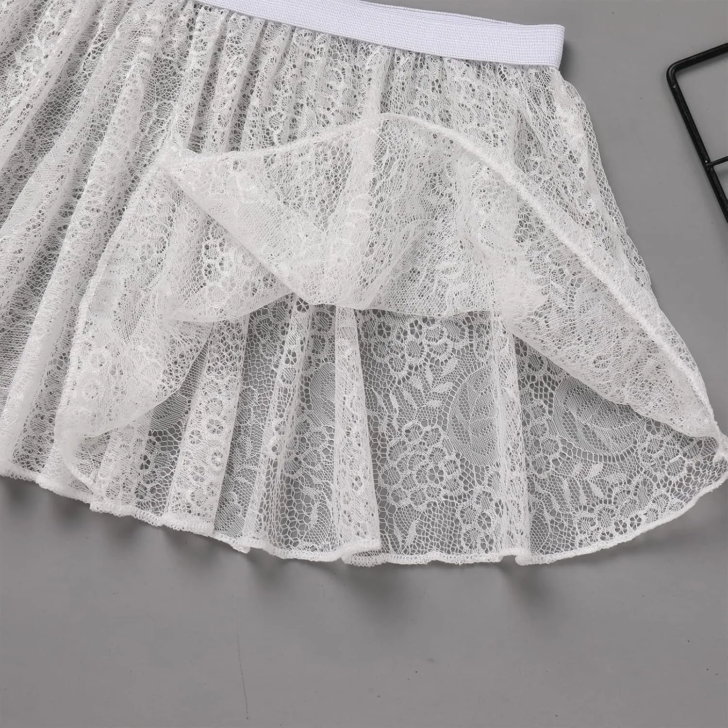 ABAFIP Sissy Skirts for Men Crossdressing Lingerie Sheer Lace Floral Flared Pleated Micro Mini Skirt Nightwear