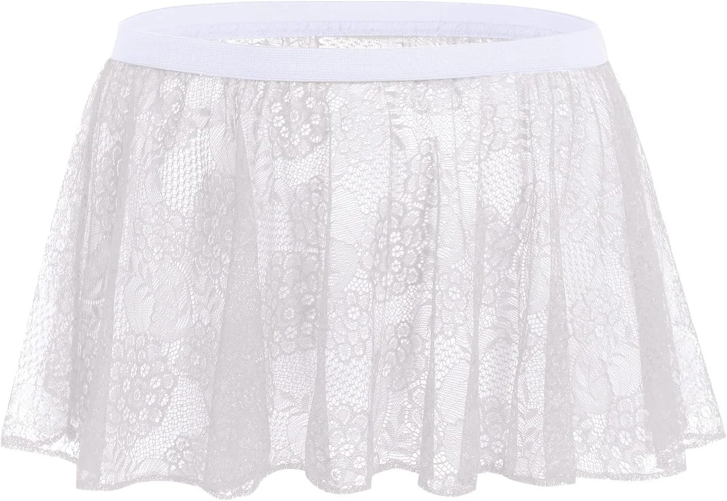 ABAFIP Sissy Skirts for Men Crossdressing Lingerie Sheer Lace Floral Flared Pleated Micro Mini Skirt Nightwear