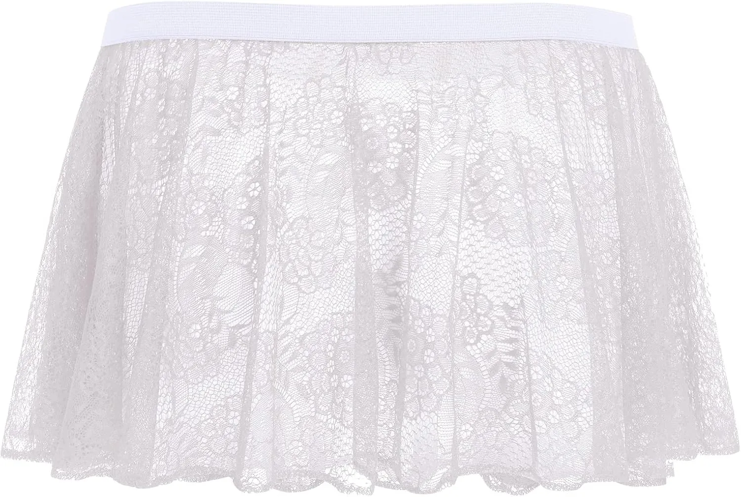 ABAFIP Sissy Skirts for Men Crossdressing Lingerie Sheer Lace Floral Flared Pleated Micro Mini Skirt Nightwear