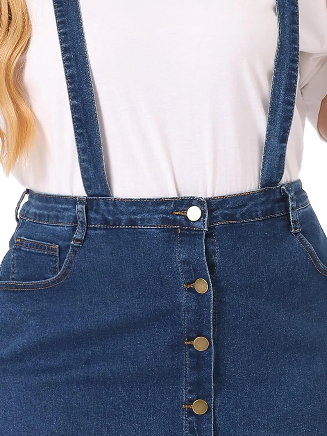 Agnes Orinda Plus Size Suspender Skirt for Women Adjustable Strap Cross Back Mini Denim A-Line Overall Dress