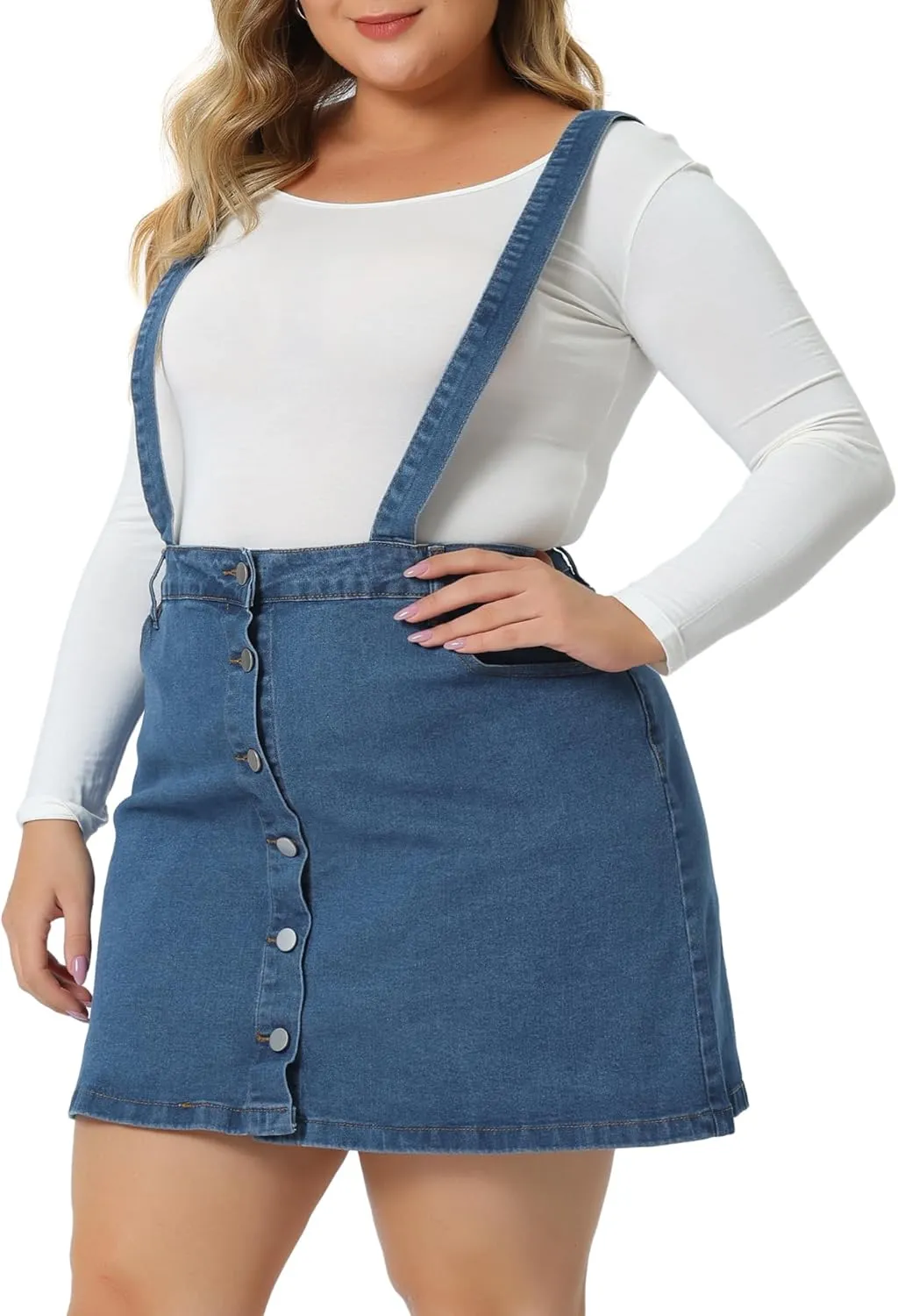 Agnes Orinda Plus Size Suspender Skirt for Women Adjustable Strap Cross Back Mini Denim A-Line Overall Dress