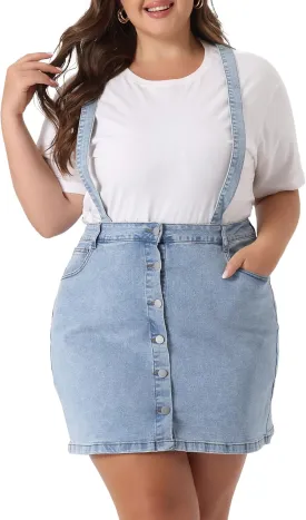 Agnes Orinda Plus Size Suspender Skirt for Women Adjustable Strap Cross Back Mini Denim A-Line Overall Dress