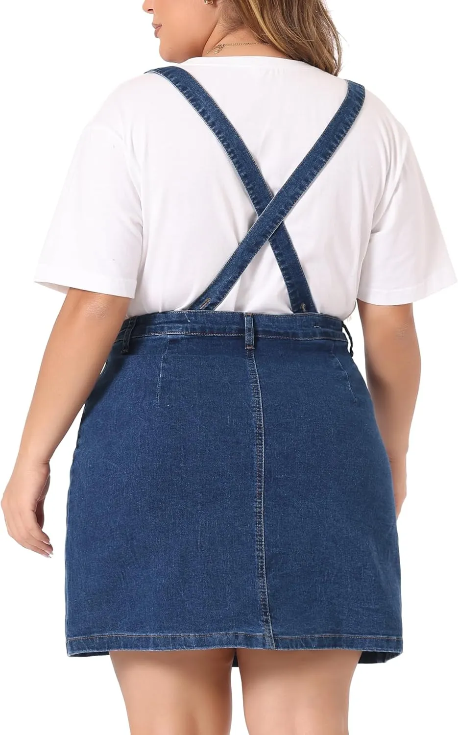 Agnes Orinda Plus Size Suspender Skirt for Women Adjustable Strap Cross Back Mini Denim A-Line Overall Dress
