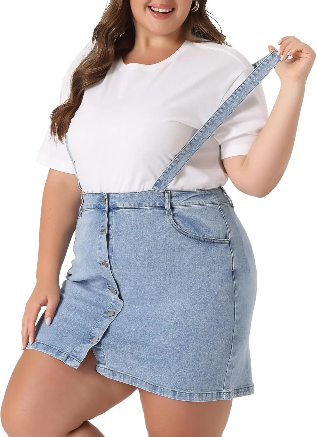 Agnes Orinda Plus Size Suspender Skirt for Women Adjustable Strap Cross Back Mini Denim A-Line Overall Dress
