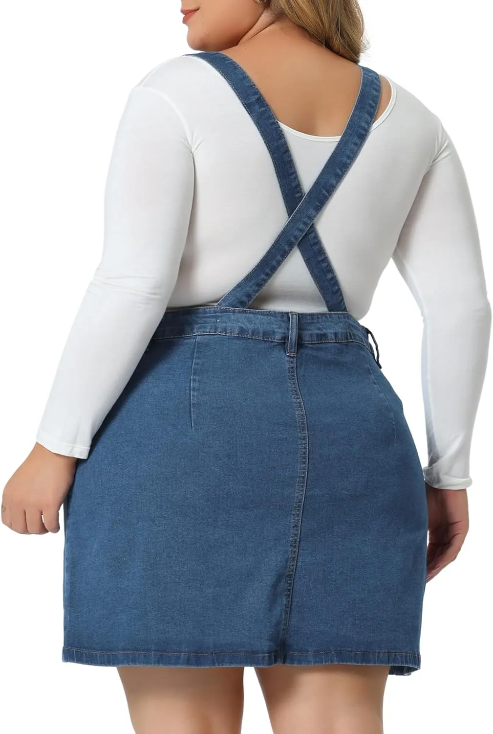 Agnes Orinda Plus Size Suspender Skirt for Women Adjustable Strap Cross Back Mini Denim A-Line Overall Dress