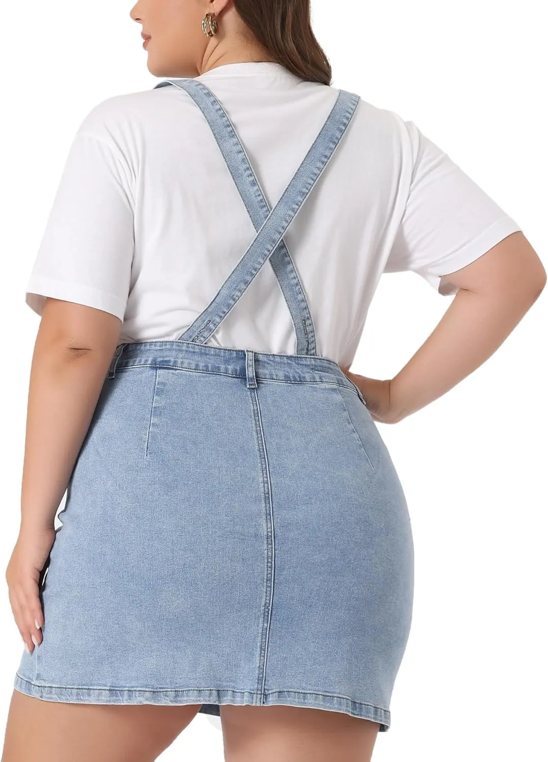 Agnes Orinda Plus Size Suspender Skirt for Women Adjustable Strap Cross Back Mini Denim A-Line Overall Dress