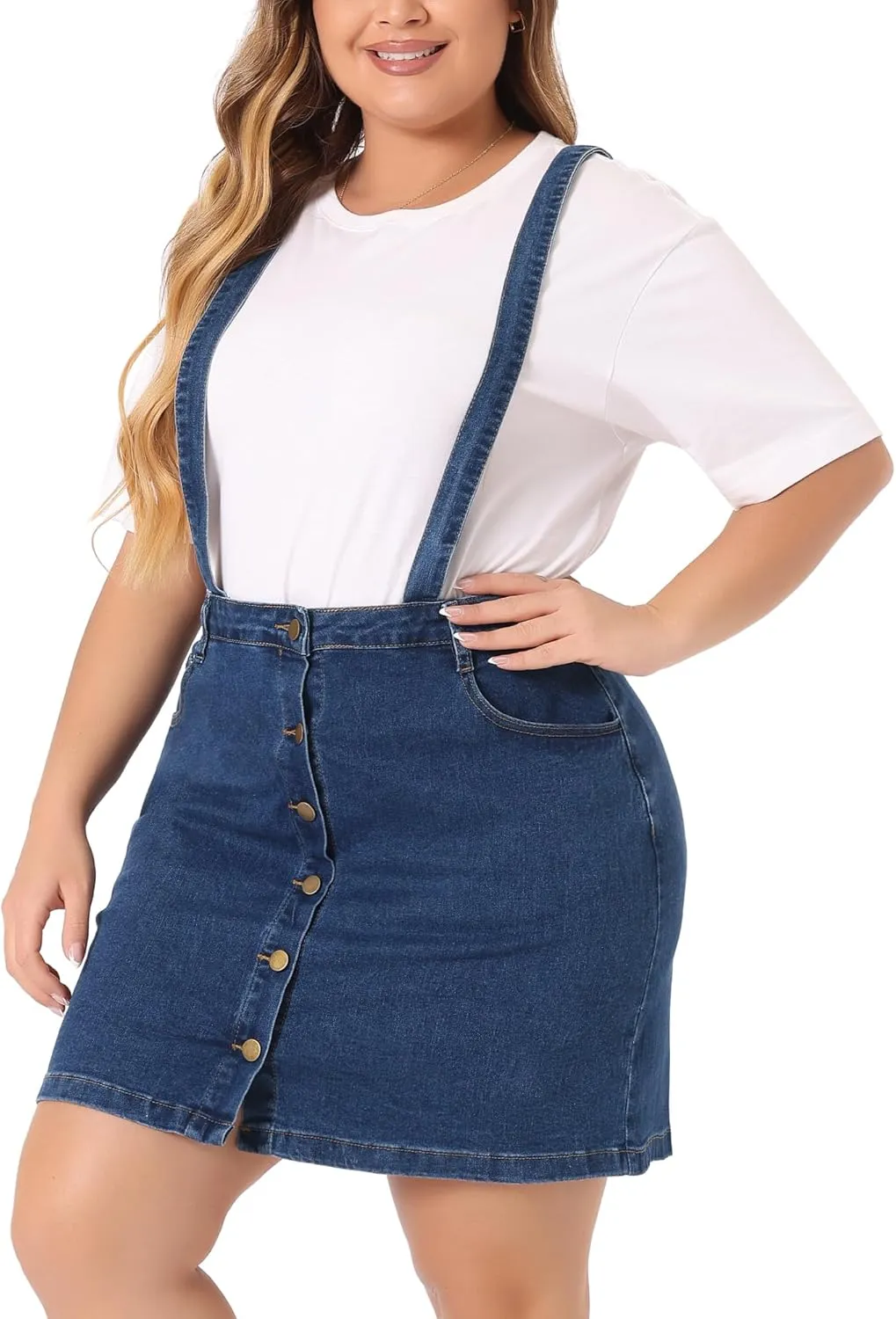Agnes Orinda Plus Size Suspender Skirt for Women Adjustable Strap Cross Back Mini Denim A-Line Overall Dress