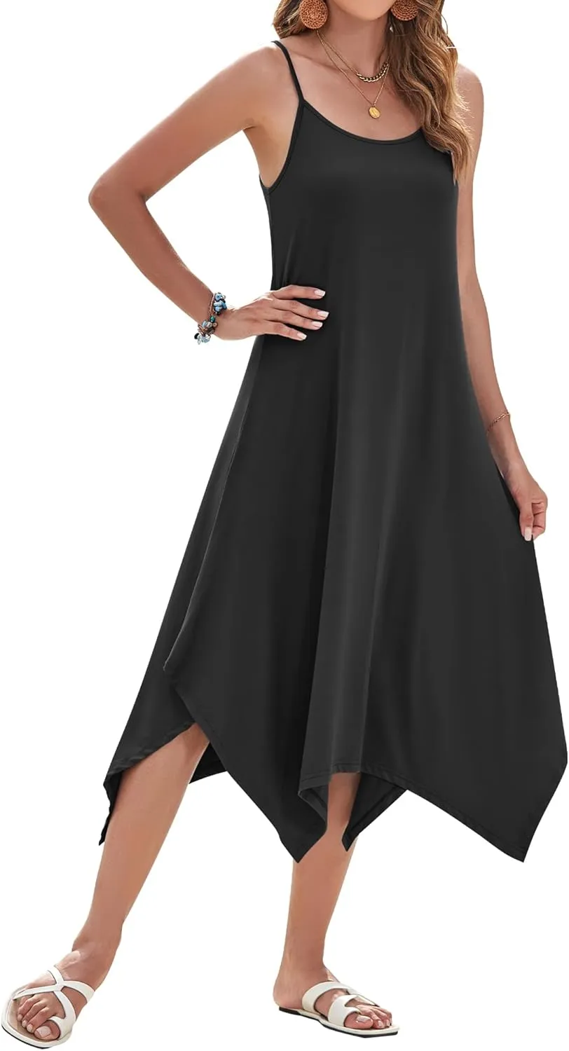 AUSELILY Women's Summer Dress 2025 Sleeveless Spaghetti Strap Sundress Casual Midi Dresses with Pockets