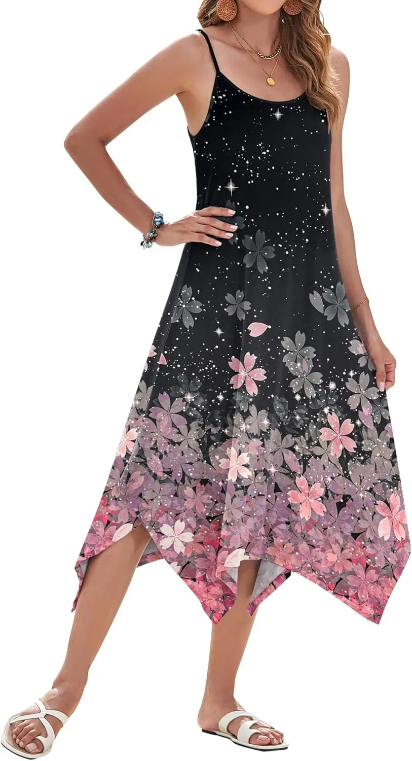 AUSELILY Women's Summer Dress 2025 Sleeveless Spaghetti Strap Sundress Casual Midi Dresses with Pockets