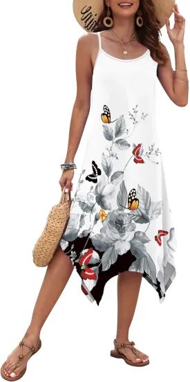 AUSELILY Women's Summer Dress 2025 Sleeveless Spaghetti Strap Sundress Casual Midi Dresses with Pockets