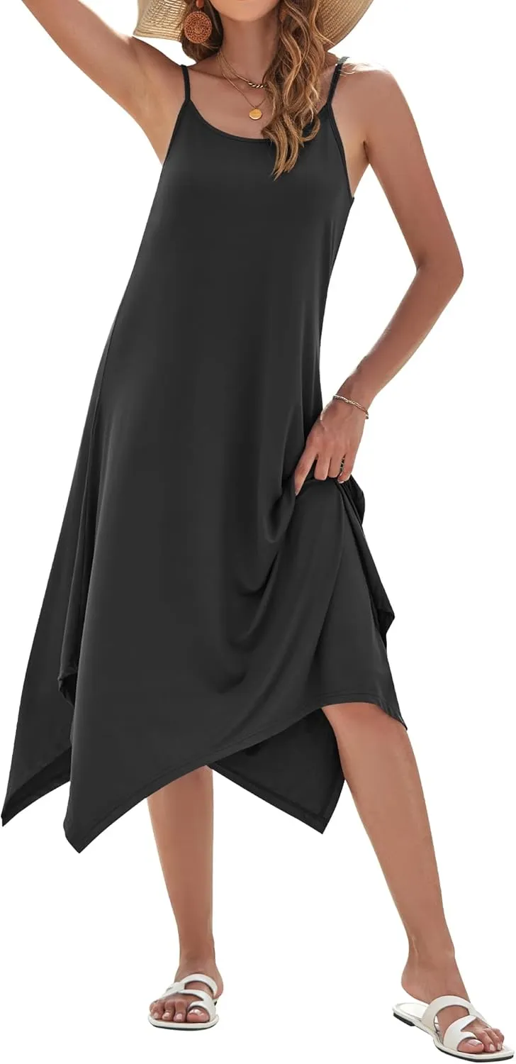 AUSELILY Women's Summer Dress 2025 Sleeveless Spaghetti Strap Sundress Casual Midi Dresses with Pockets