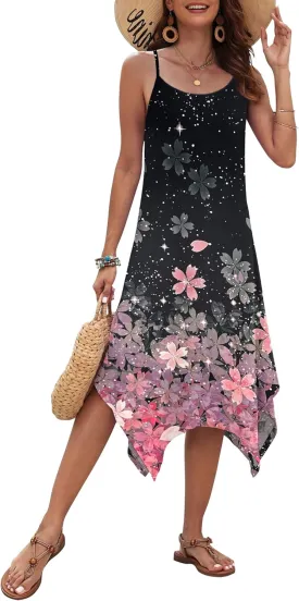 AUSELILY Women's Summer Dress 2025 Sleeveless Spaghetti Strap Sundress Casual Midi Dresses with Pockets