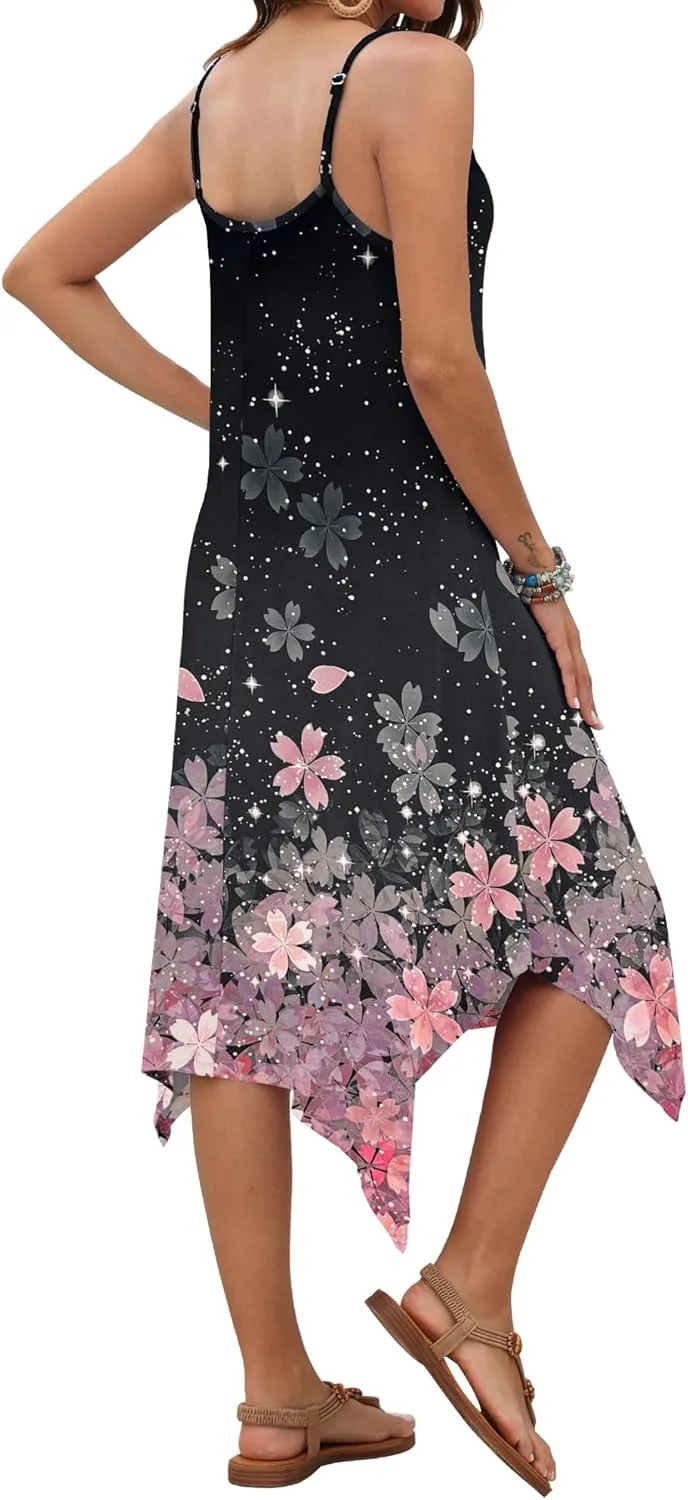 AUSELILY Women's Summer Dress 2025 Sleeveless Spaghetti Strap Sundress Casual Midi Dresses with Pockets