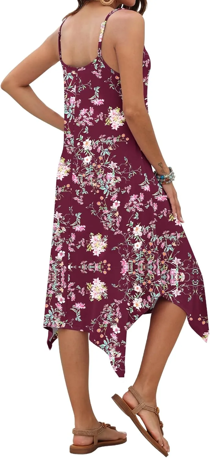 AUSELILY Women's Summer Dress 2025 Sleeveless Spaghetti Strap Sundress Casual Midi Dresses with Pockets