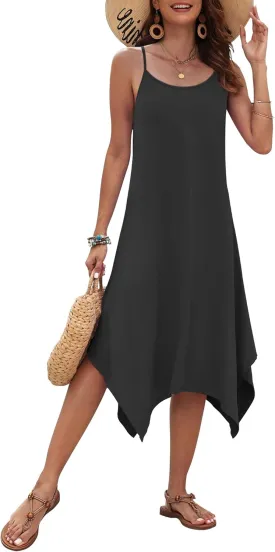 AUSELILY Women's Summer Dress 2025 Sleeveless Spaghetti Strap Sundress Casual Midi Dresses with Pockets