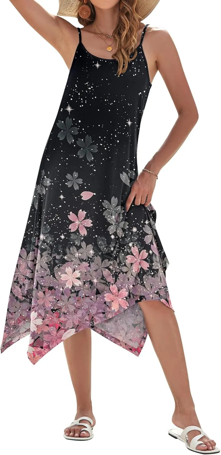 AUSELILY Women's Summer Dress 2025 Sleeveless Spaghetti Strap Sundress Casual Midi Dresses with Pockets