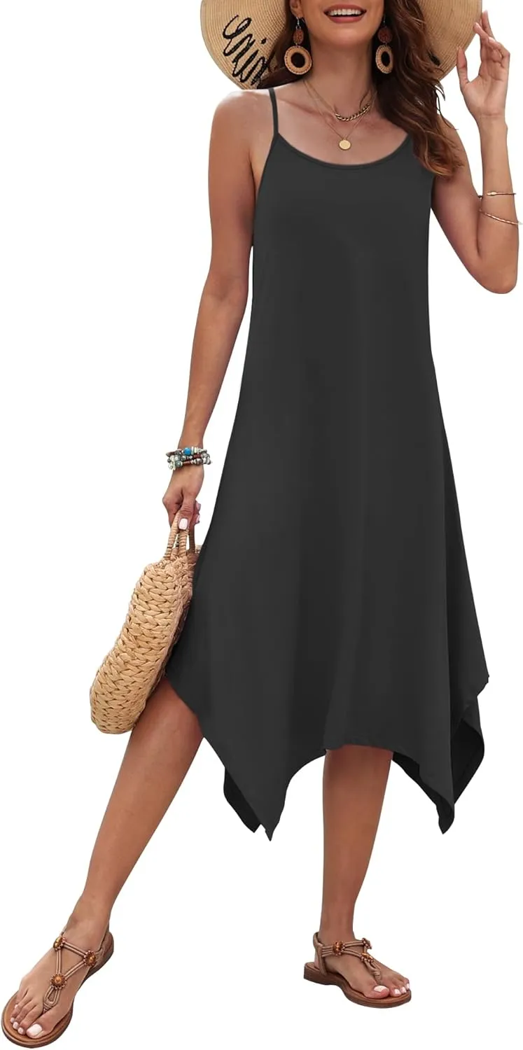 AUSELILY Women's Summer Dress 2025 Sleeveless Spaghetti Strap Sundress Casual Midi Dresses with Pockets