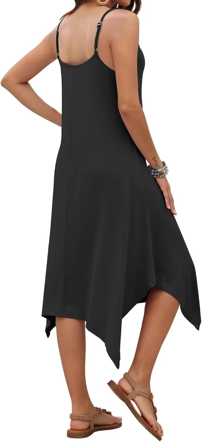 AUSELILY Women's Summer Dress 2025 Sleeveless Spaghetti Strap Sundress Casual Midi Dresses with Pockets
