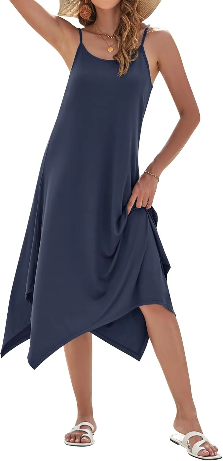 AUSELILY Women's Summer Dress 2025 Sleeveless Spaghetti Strap Sundress Casual Midi Dresses with Pockets