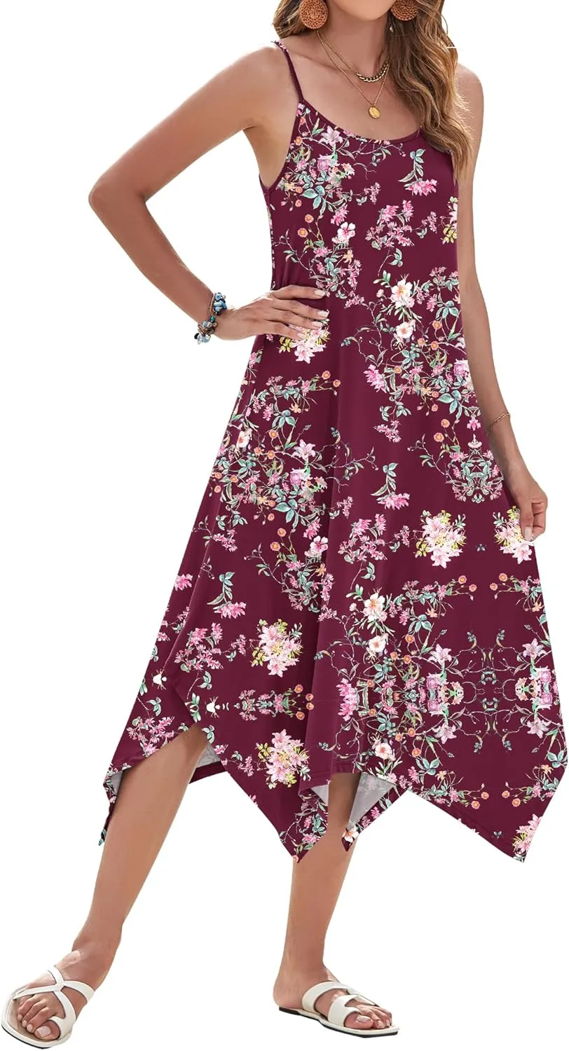 AUSELILY Women's Summer Dress 2025 Sleeveless Spaghetti Strap Sundress Casual Midi Dresses with Pockets