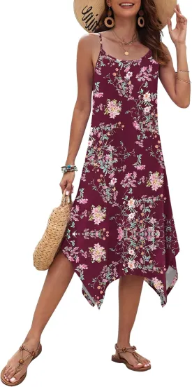 AUSELILY Women's Summer Dress 2025 Sleeveless Spaghetti Strap Sundress Casual Midi Dresses with Pockets