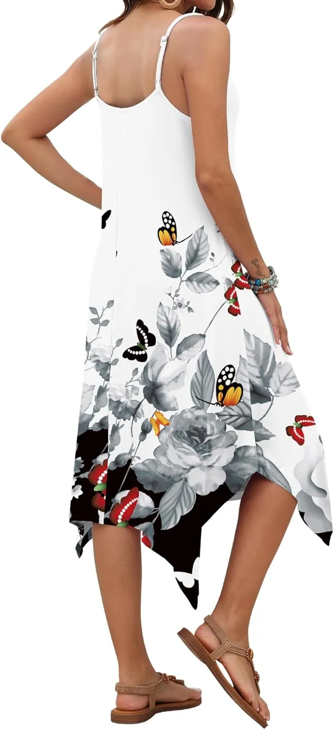 AUSELILY Women's Summer Dress 2025 Sleeveless Spaghetti Strap Sundress Casual Midi Dresses with Pockets