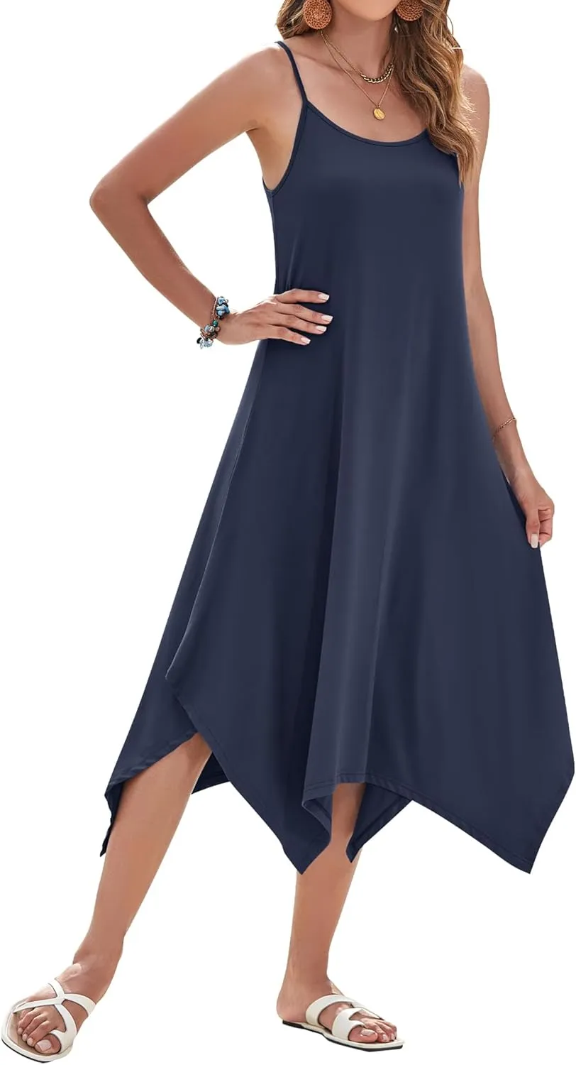 AUSELILY Women's Summer Dress 2025 Sleeveless Spaghetti Strap Sundress Casual Midi Dresses with Pockets