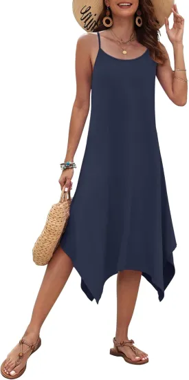 AUSELILY Women's Summer Dress 2025 Sleeveless Spaghetti Strap Sundress Casual Midi Dresses with Pockets