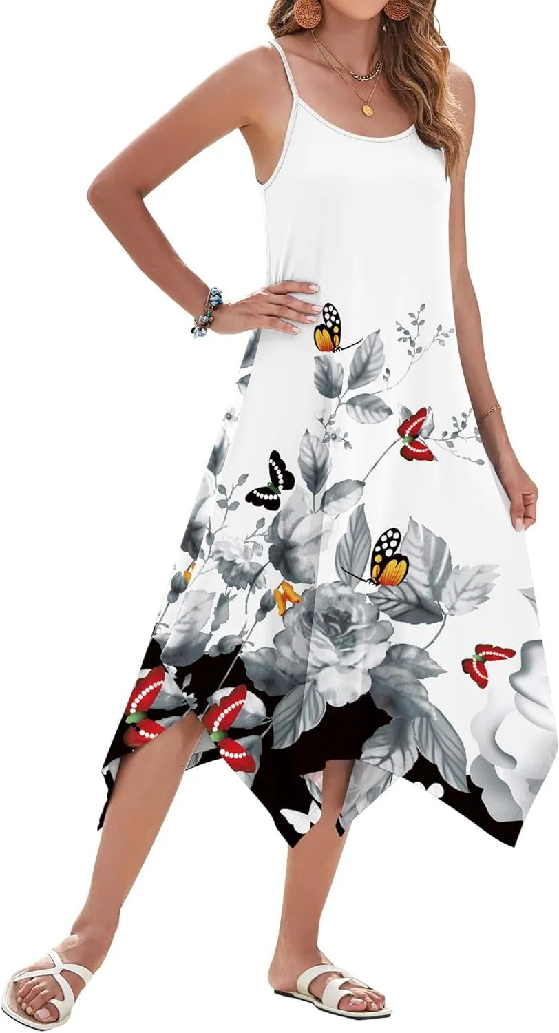 AUSELILY Women's Summer Dress 2025 Sleeveless Spaghetti Strap Sundress Casual Midi Dresses with Pockets
