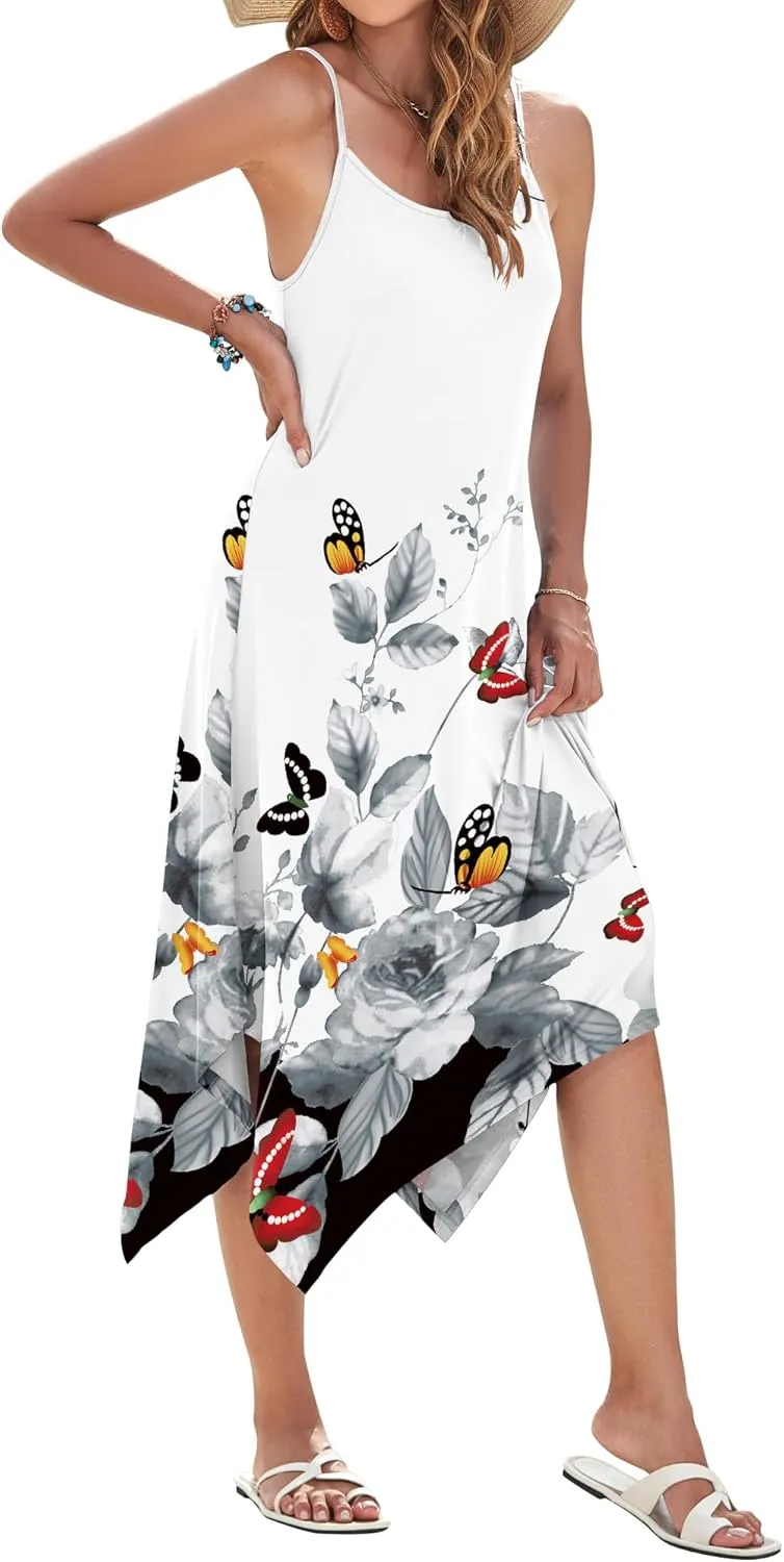 AUSELILY Women's Summer Dress 2025 Sleeveless Spaghetti Strap Sundress Casual Midi Dresses with Pockets