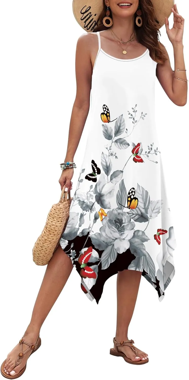 AUSELILY Women's Summer Dress 2025 Sleeveless Spaghetti Strap Sundress Casual Midi Dresses with Pockets