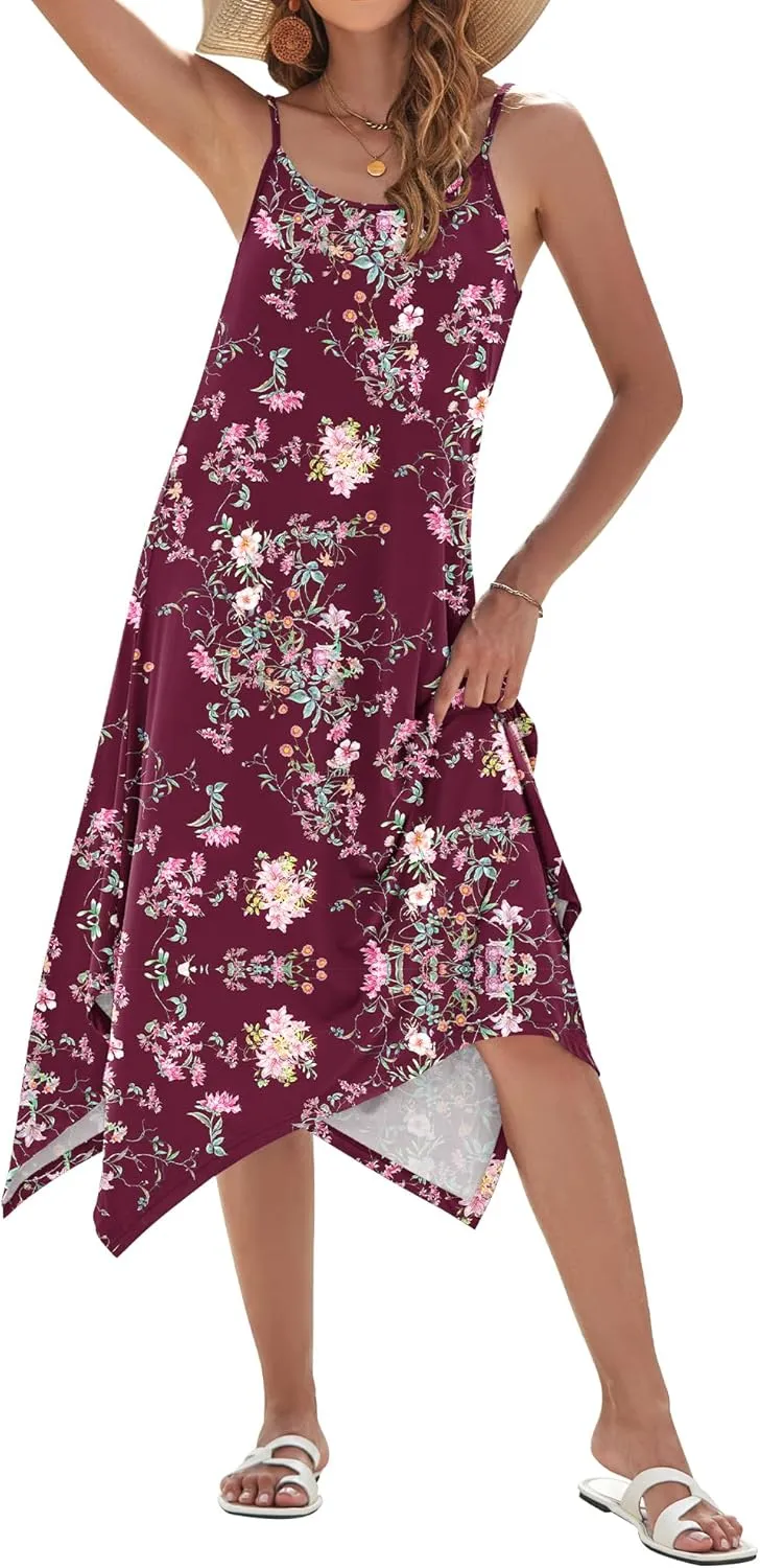 AUSELILY Women's Summer Dress 2025 Sleeveless Spaghetti Strap Sundress Casual Midi Dresses with Pockets