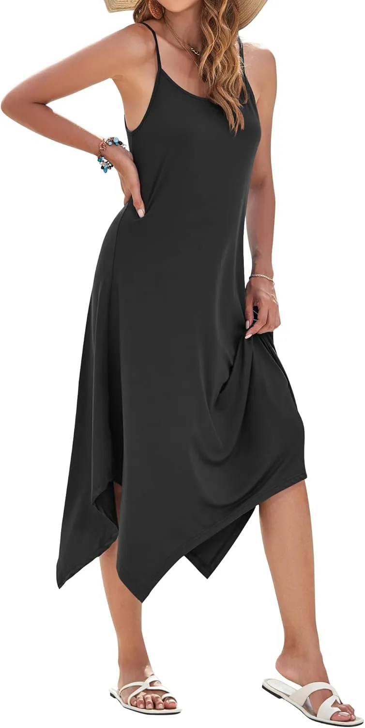 AUSELILY Women's Summer Dress 2025 Sleeveless Spaghetti Strap Sundress Casual Midi Dresses with Pockets