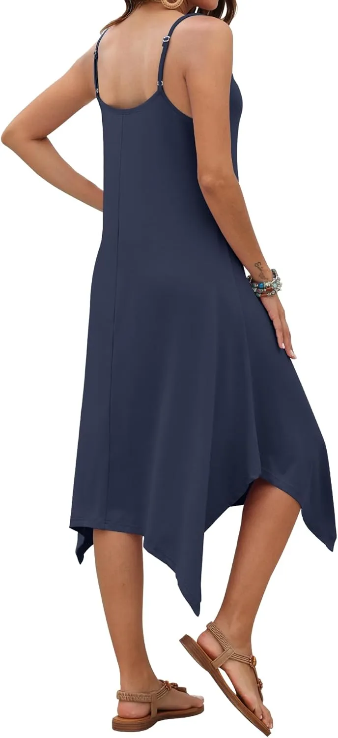 AUSELILY Women's Summer Dress 2025 Sleeveless Spaghetti Strap Sundress Casual Midi Dresses with Pockets