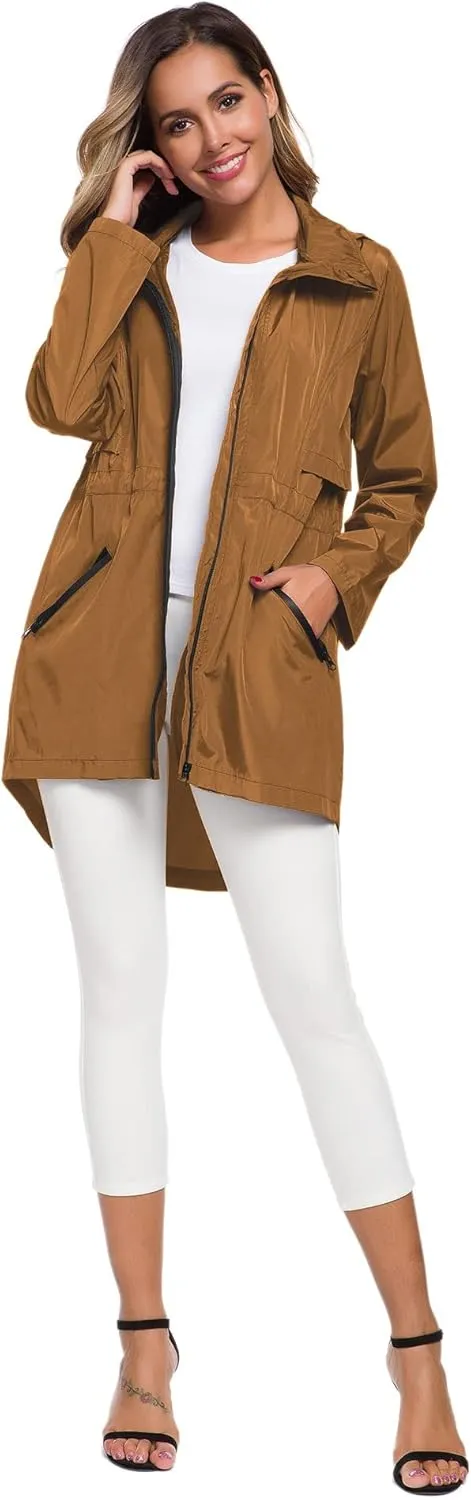 Avoogue Women's Long Raincoat with Hood Outdoor Lightweight Windbreaker Rain Jacket Waterproof