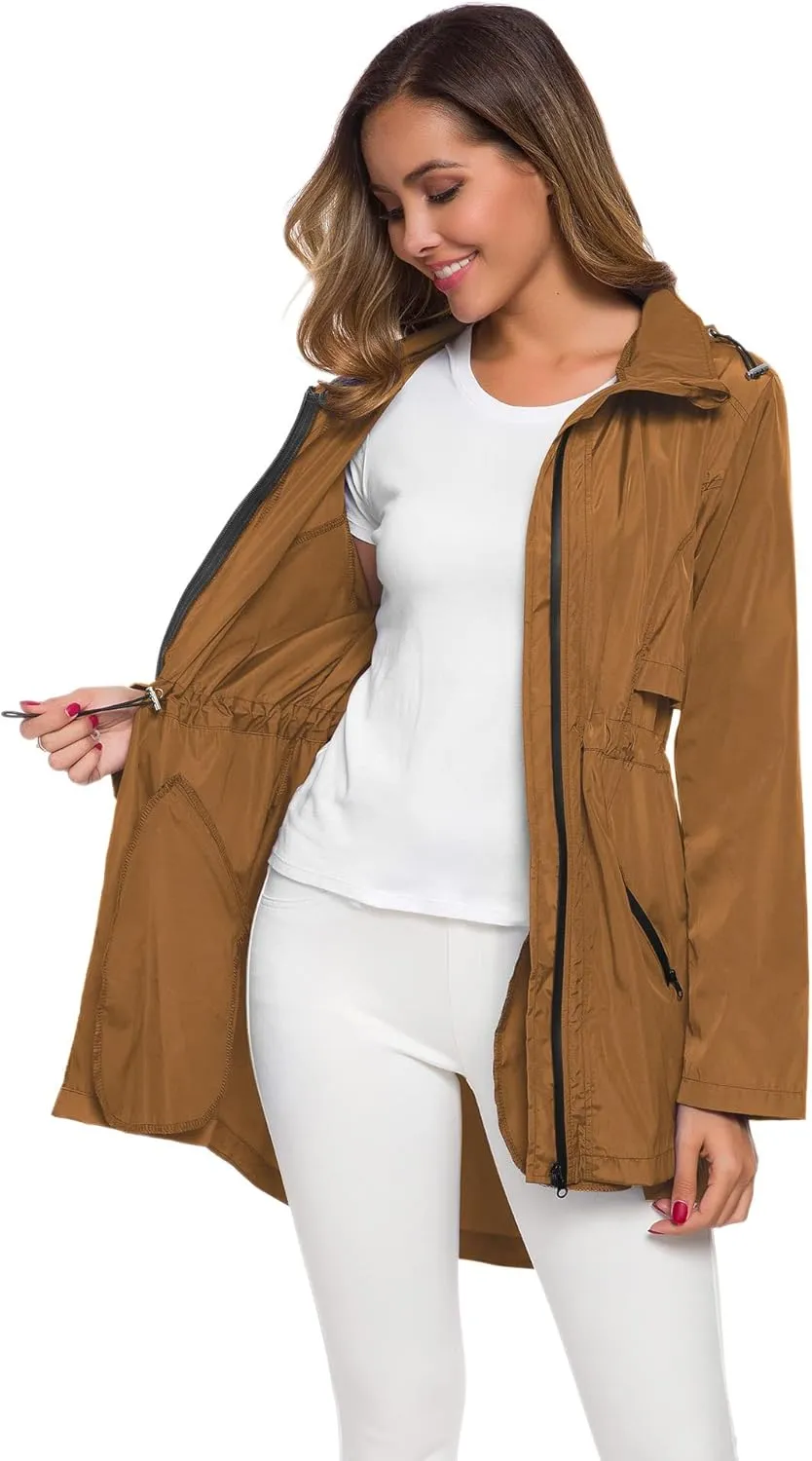 Avoogue Women's Long Raincoat with Hood Outdoor Lightweight Windbreaker Rain Jacket Waterproof