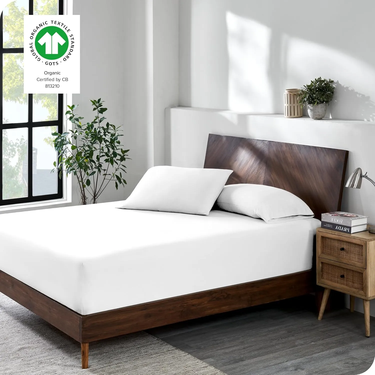 Bare Home 100% Organic Cotton Jersey Fitted Sheet - Full Size - Ultra Soft - Deep Pocket Fitted Sheet - 100% Cotton - Ring Spun Yarns (Full, White)