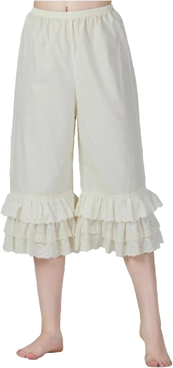 BEAUTELICATE Vintage Cotton Shorts Pettipants Culotte Slip Cropped Sleepwear Pants with Lace Edge