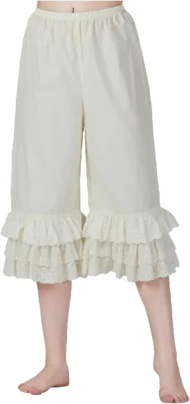 BEAUTELICATE Vintage Cotton Shorts Pettipants Culotte Slip Cropped Sleepwear Pants with Lace Edge