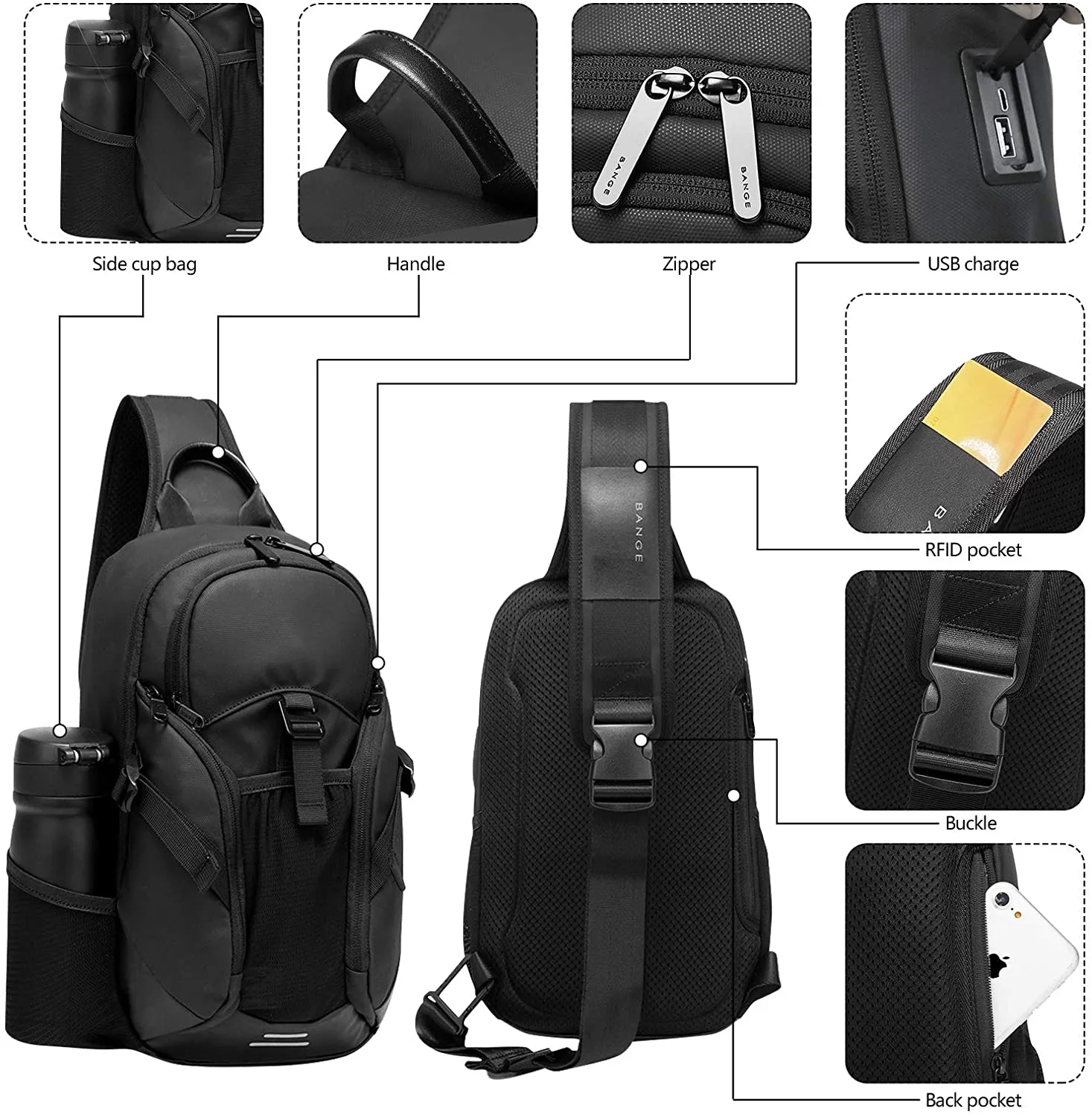 Black Crossbody Sling Chest Bag