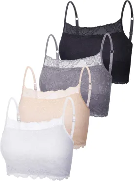 Boao 4 Pieces Women's Lace Camisole Stretch Half Cami Breathable Bra Comfort Lace Bralette Top for Lady Girls