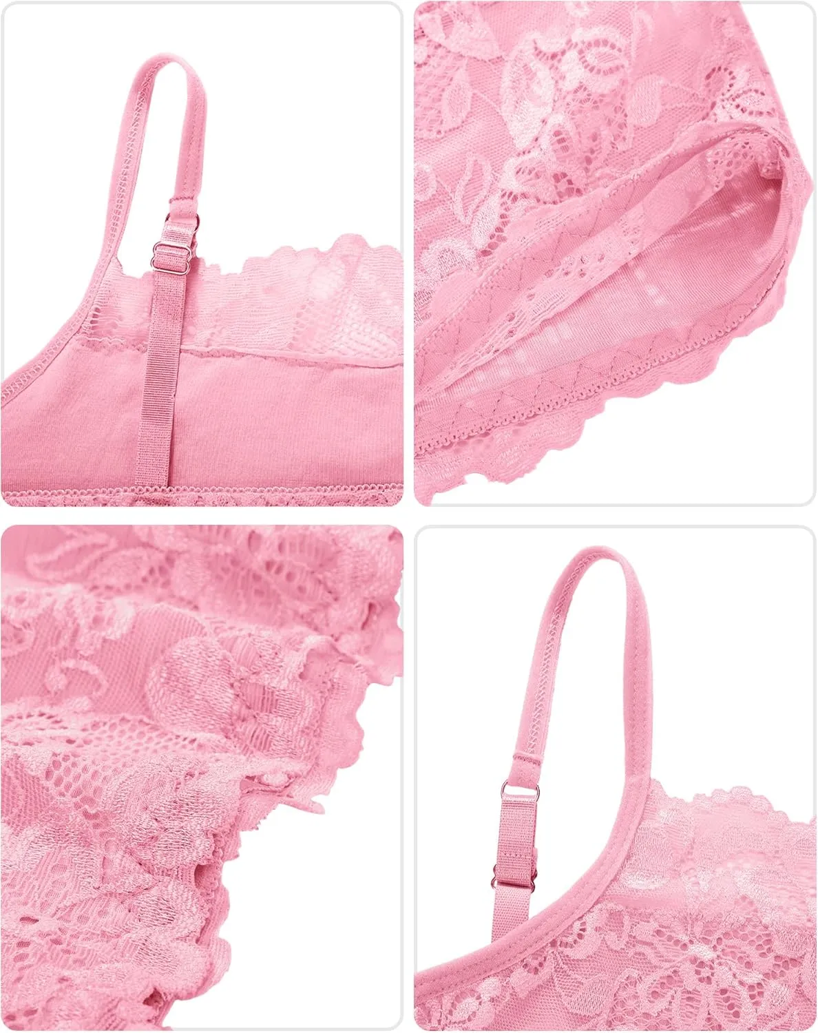 Boao 4 Pieces Women's Lace Camisole Stretch Half Cami Breathable Bra Comfort Lace Bralette Top for Lady Girls