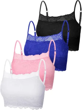 Boao 4 Pieces Women's Lace Camisole Stretch Half Cami Breathable Bra Comfort Lace Bralette Top for Lady Girls