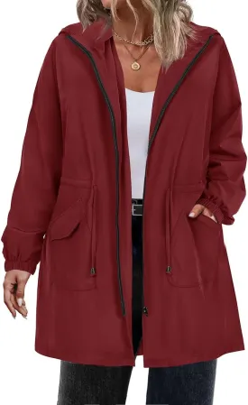 CARCOS Women Plus Size Raincoat Lightweight Waterproof Rain Jacket Travel Hooded Trench Coat XL-5XL