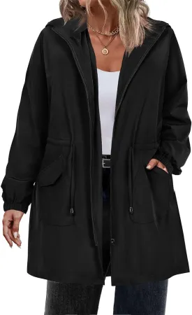 CARCOS Women Plus Size Raincoat Lightweight Waterproof Rain Jacket Travel Hooded Trench Coat XL-5XL
