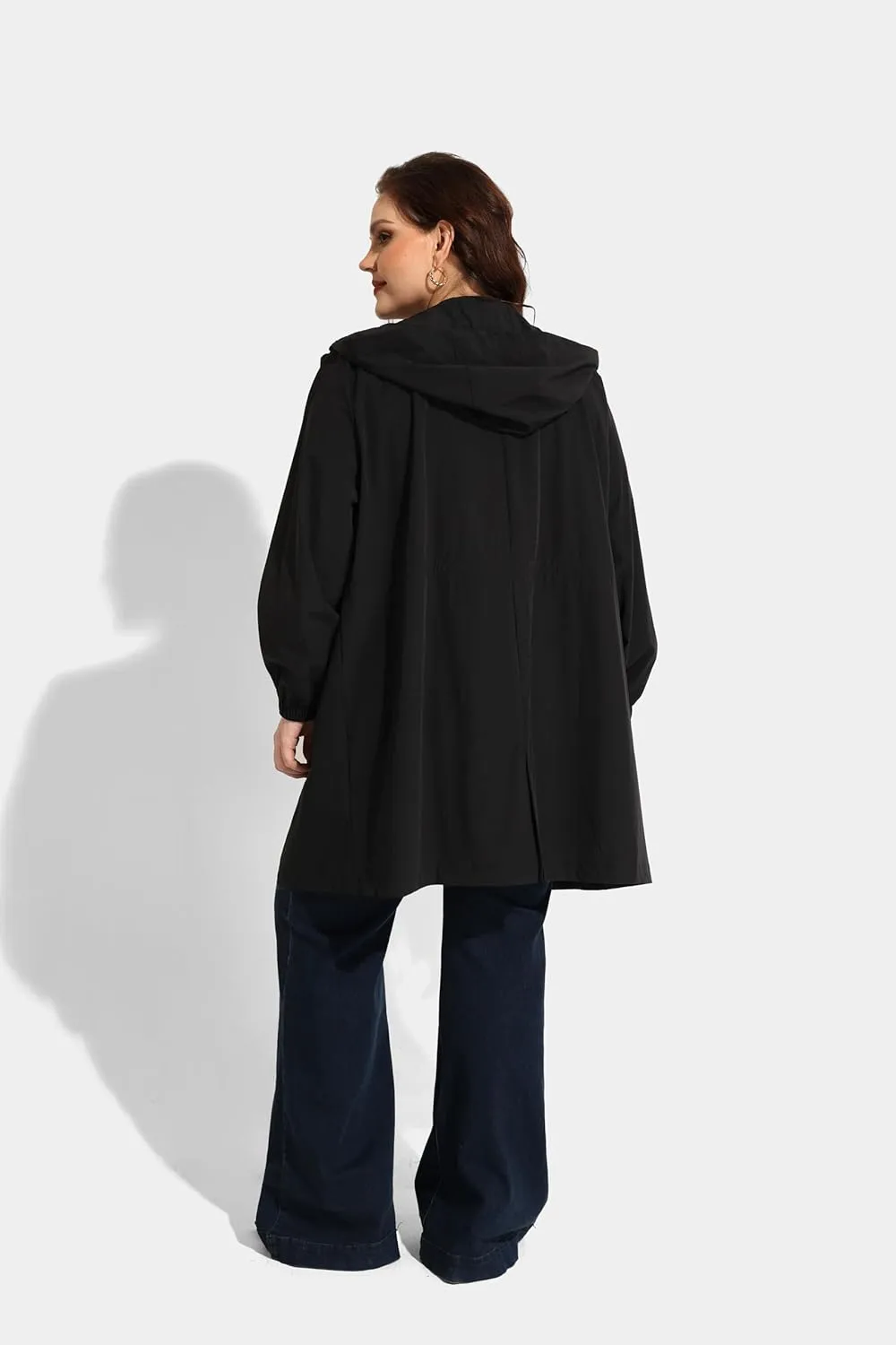 CARCOS Women Plus Size Raincoat Lightweight Waterproof Rain Jacket Travel Hooded Trench Coat XL-5XL